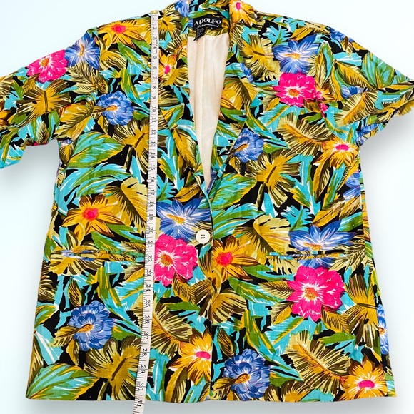 Vintage Adolfo International Oversized Linen Tropical Print Blazer SZ L - Picture 10 of 11